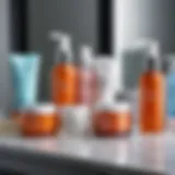 An array of skincare products on a vanity