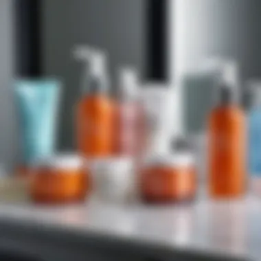 An array of skincare products on a vanity