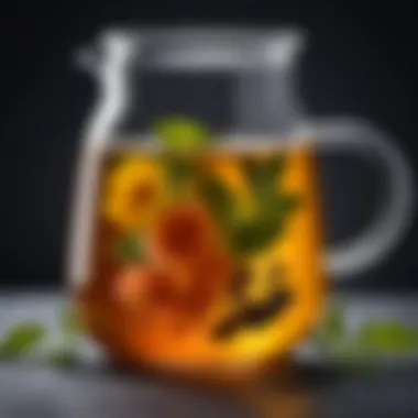 Infusion of herbal tea in a clear glass kettle