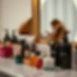 Effective anti-frizz hair products displayed on a vanity