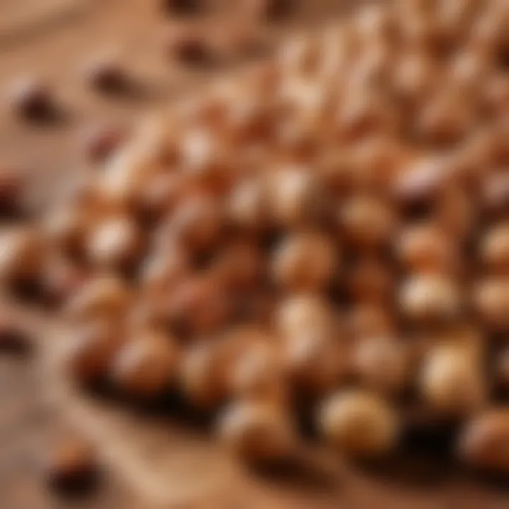 A close-up view of argan nuts on a wooden surface