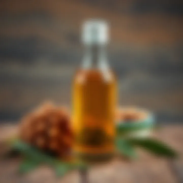 Luxurious argan oil in a glass bottle on a wooden surface