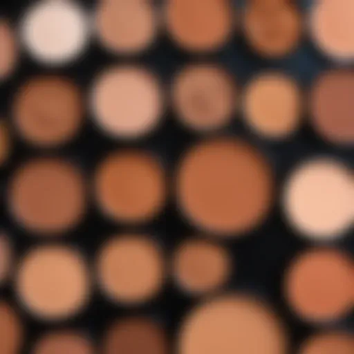 A close-up view of various bronzer shades on a palette