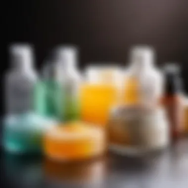 Different types of exfoliating acids displayed in a professional setting