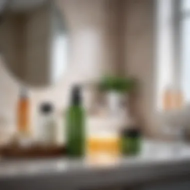 Effective Skincare Routine A serene bathroom setting showcasing a skincare routine with various products.