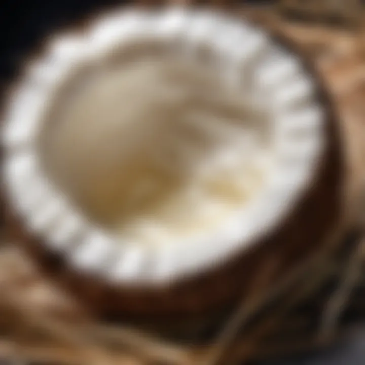 Close-up of hair strands glistening with coconut oil