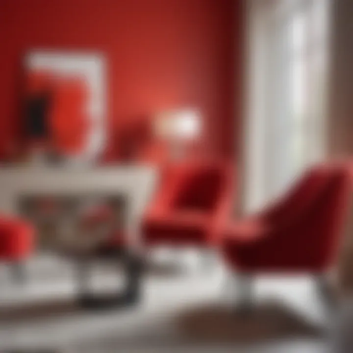 Interior design featuring red accents and neutral tones