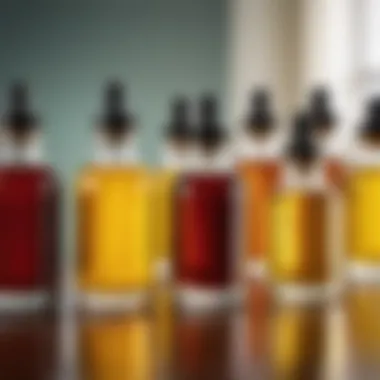 Various oils in elegant glass bottles