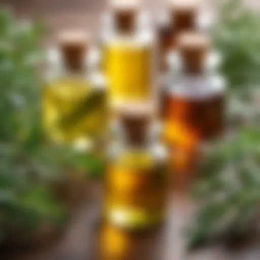 Nourishing oils displayed with natural herbs