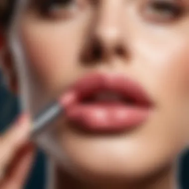 Close-up of a user applying a lip plumping product