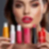 Overview of lip plumping products on a sleek surface