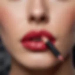 Close-up of a lip liner pencil on a marble surface