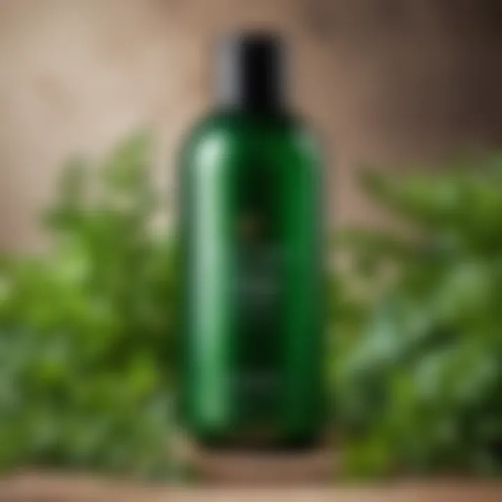 A bottle of Elidor green shampoo surrounded by fresh herbs