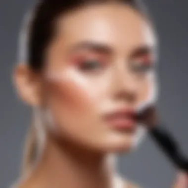 User applying highlighter skillfully with a brush.