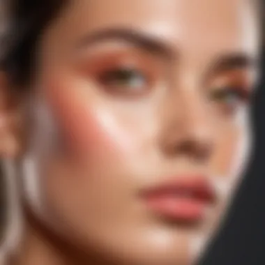 Close-up of a glowing cheek after highlighter application.