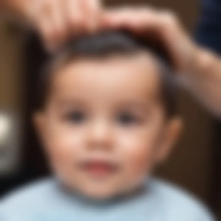 Parent happily trimming baby hair