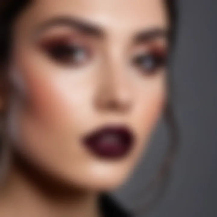 A stylish makeup look featuring dark lipstick shades