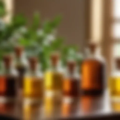 Aromatic essential oils displayed in elegant bottles