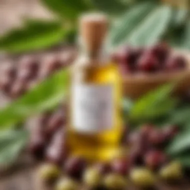 A vibrant depiction of castor oil in a decorative bottle, surrounded by castor beans, emphasizing its rich properties for hair health.