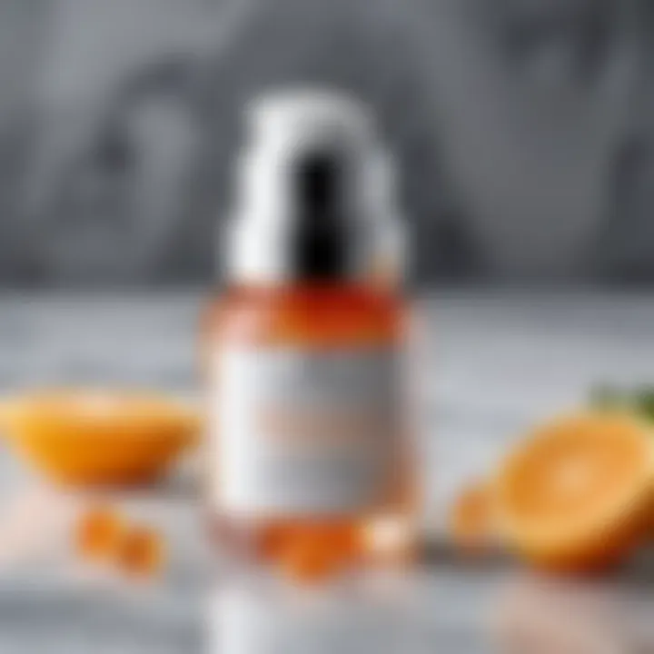 A close-up of a skincare product enriched with vitamins on a marble surface