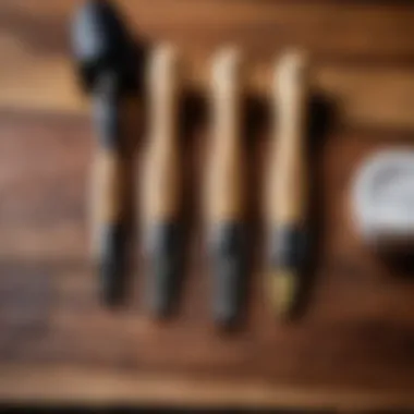 Nail cuticle cleaning tools laid out on a wooden surface