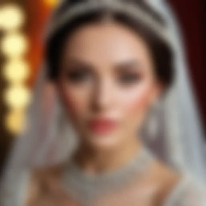 An elegant bridal look featuring traditional and modern elements combined in the makeup style.