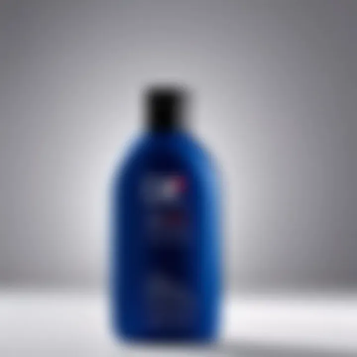 Detailed view of DP shampoo bottle highlighting key ingredients