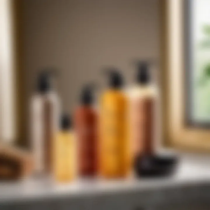 A collection of hair care products arranged elegantly on a vanity.