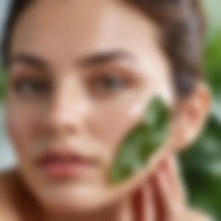 Close-up of a person applying a natural face mask with herbal elements