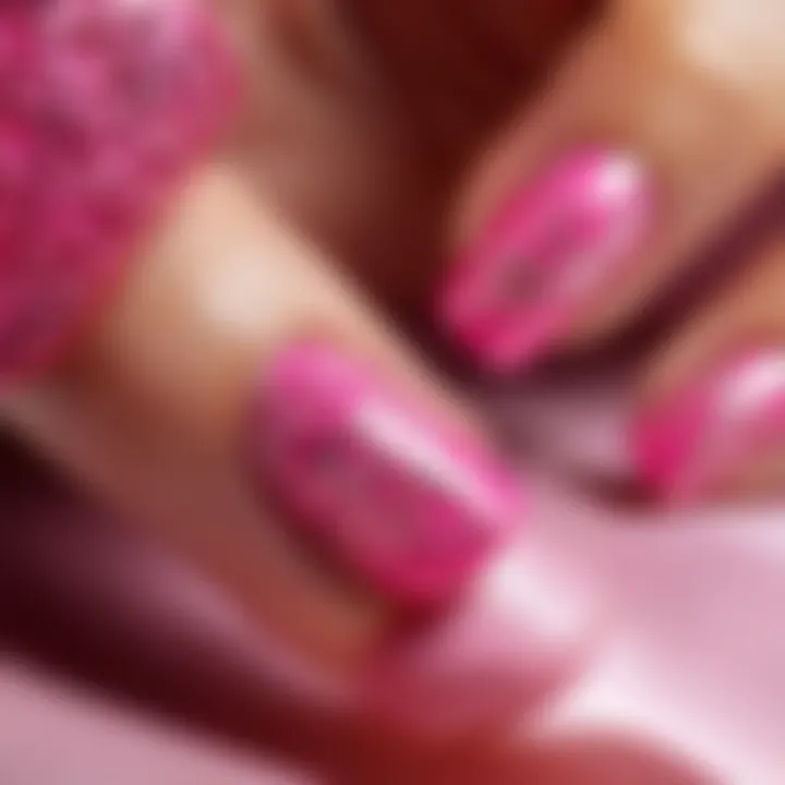 Elegant pink nail design with intricate patterns