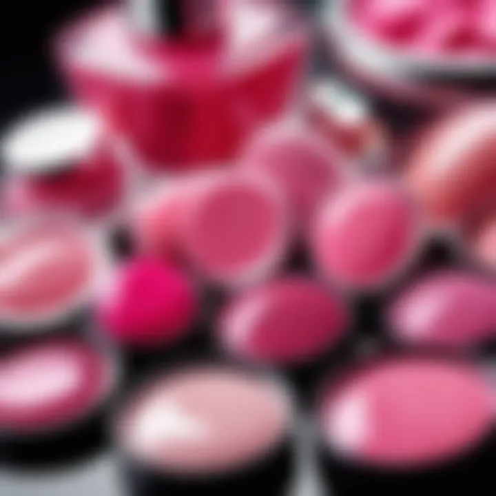 Close-up view of various pink nail products