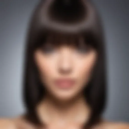 A sleek straight hair fringe framing a model's face