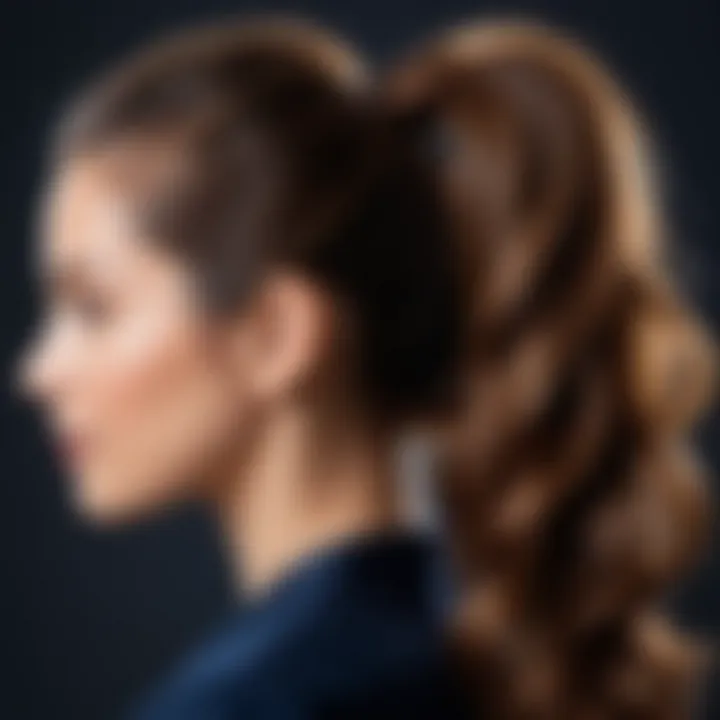 Side view of the two-ponytail hairstyle, highlighting its volume and texture.