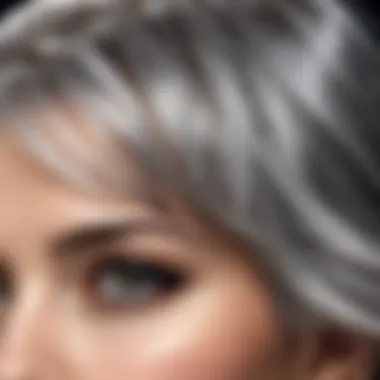 Unique Texture of Gray Hair A close-up of gray hair showcasing its unique texture and shine