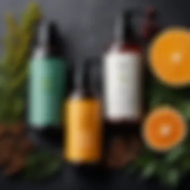 Stylish haircare products laid out with natural elements