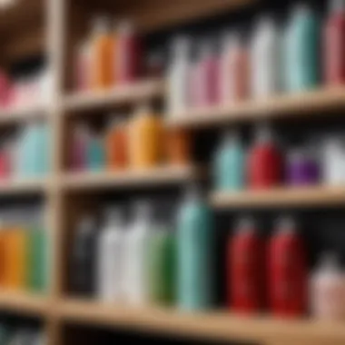 Hair care products displayed on a shelf