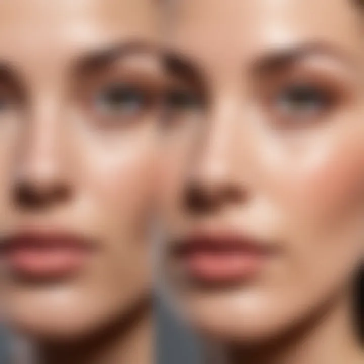 A close-up of skin texture before and after applying the serum, showcasing its effects