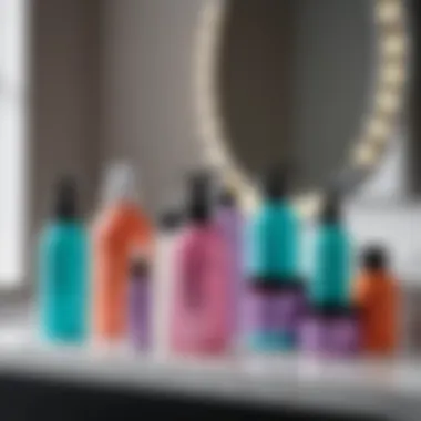 Assortment of anti-static hair products on a vanity