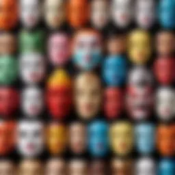 A collection of various paper face masks displayed elegantly.