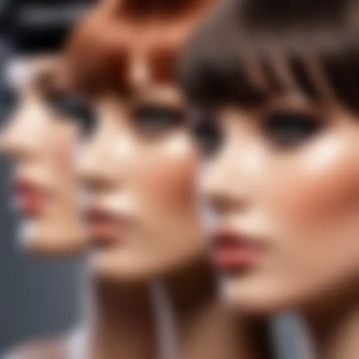 Variety of bang styles on mannequins