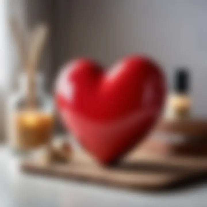 A beautifully arranged selection of heart-themed home decor items.