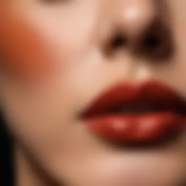 Close-up of a lipstick swatch on different skin tones.