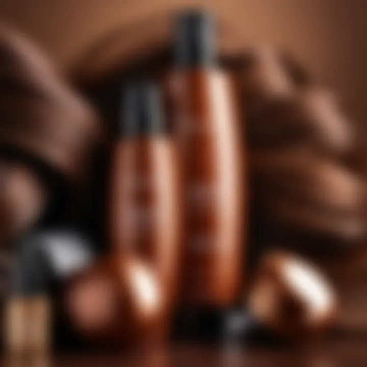 Close-up of hair care products specifically for brown hair.