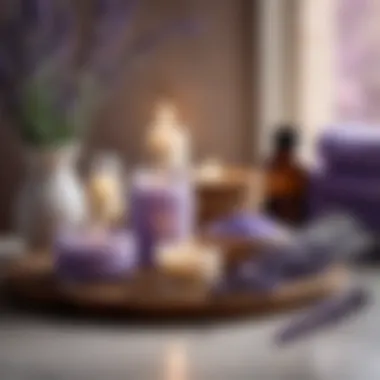 A soothing spa scene featuring lavender products and calming decor