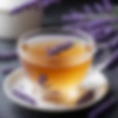 A calming lavender tea served in a delicate cup