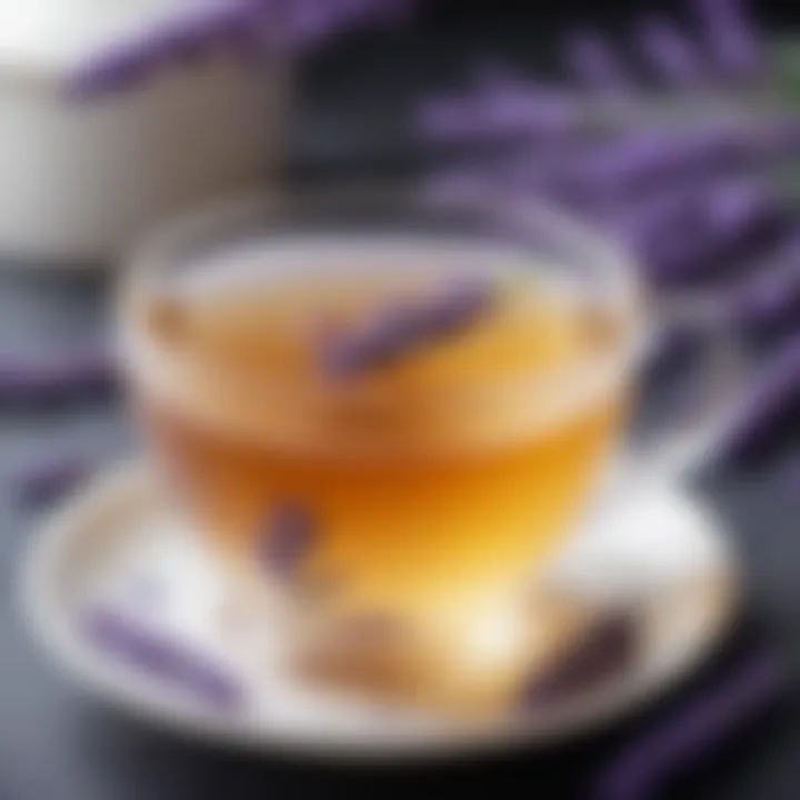 A calming lavender tea served in a delicate cup