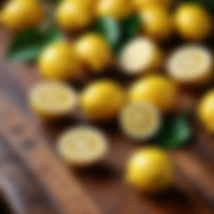 Fresh lemons and their zest spread across a wooden surface