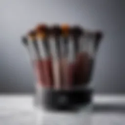 A collection of makeup brushes arranged neatly on a countertop