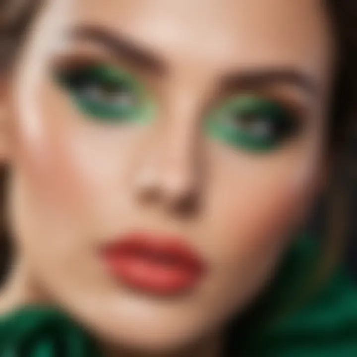 Dramatic eye makeup that enhances the elegance of a green dress