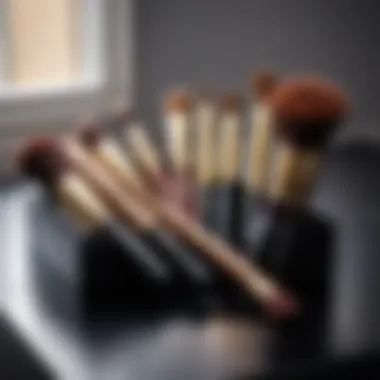 Cosmetic brushes laid out neatly on a vanity